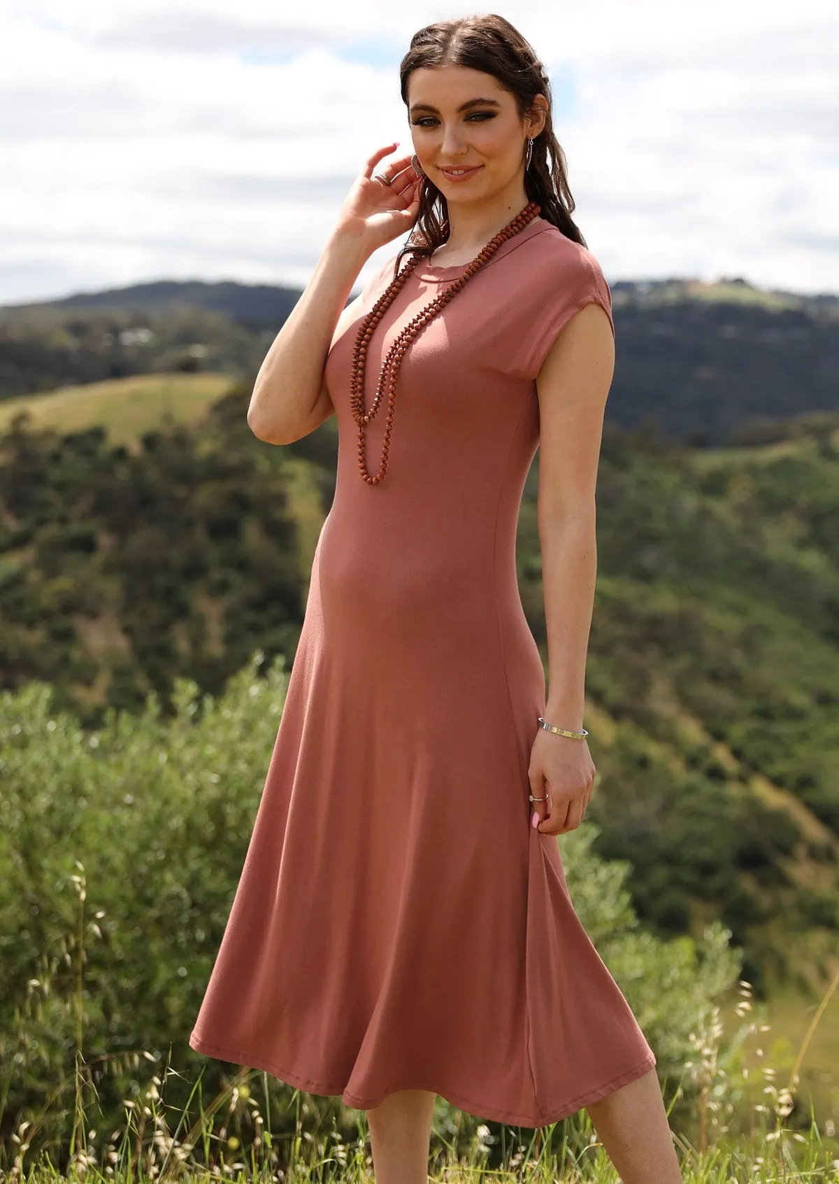 A-line Stretch Rayon Dress Dusty Rose