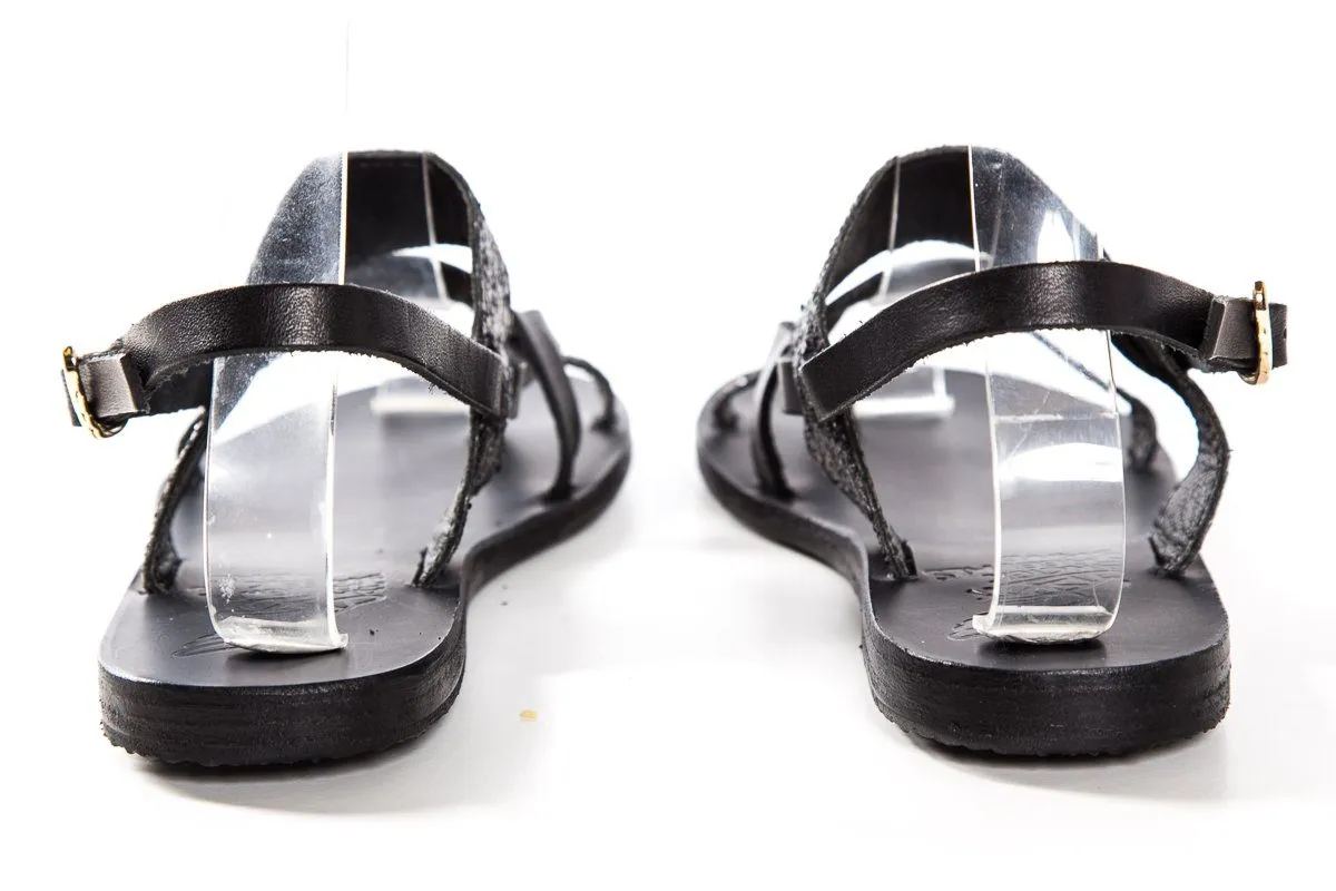 Ancient Greek Sandals Sparkle Embellished Black Sandals SZ 36 Sale