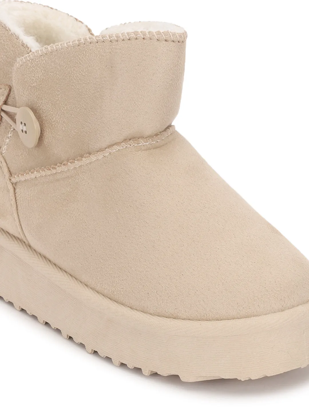 Beige Suede Winter Stylish Ankle Boots For Kids-Unisex (TC-RS3685-BEIG)