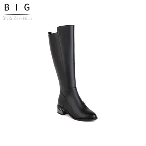 Bigsizeheels Simple solid color round toe over-the-knee boots-Black