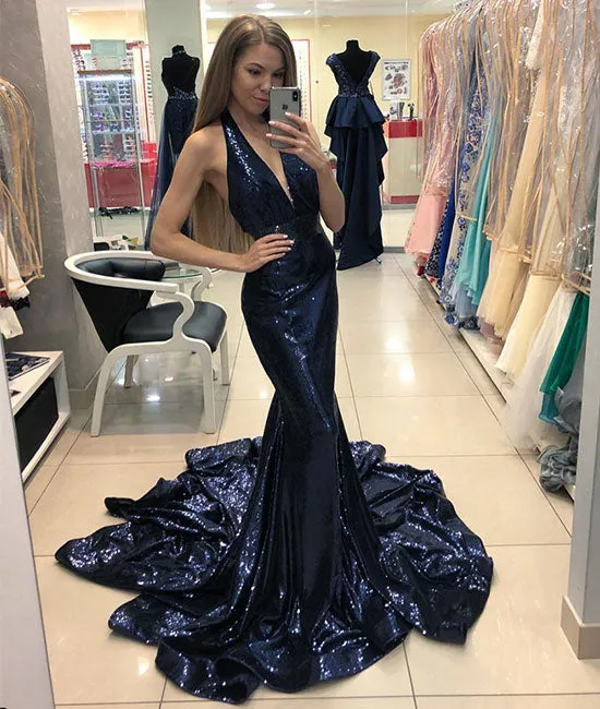 Black mermaid long prom dress, black mermaid long evening dress