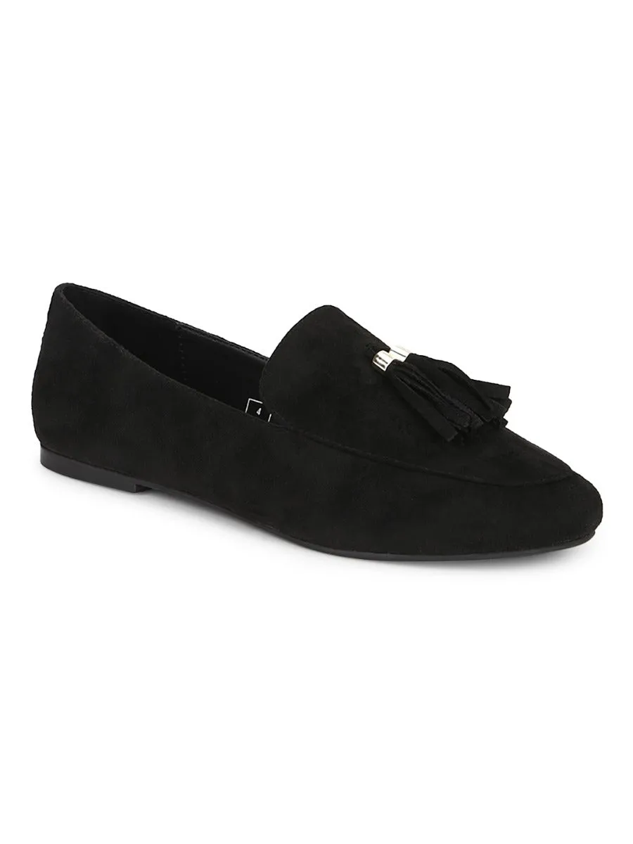 Black Micro Loafer Shoes With Tassle