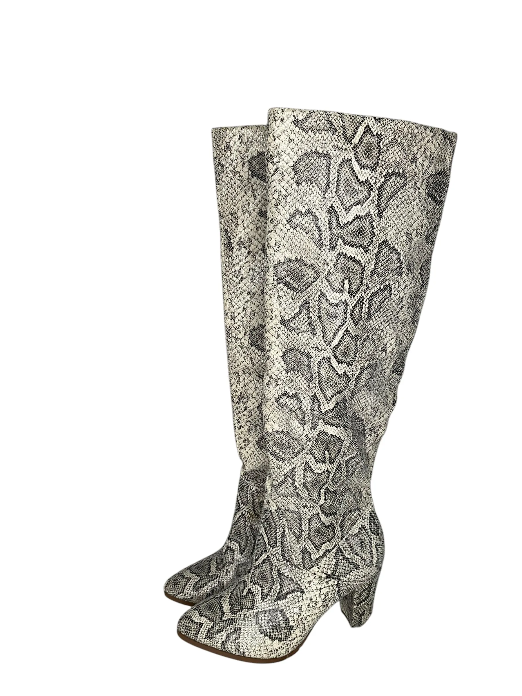 Boots Over-the-knee Heels By Express In Snakeskin Print, Size: 7