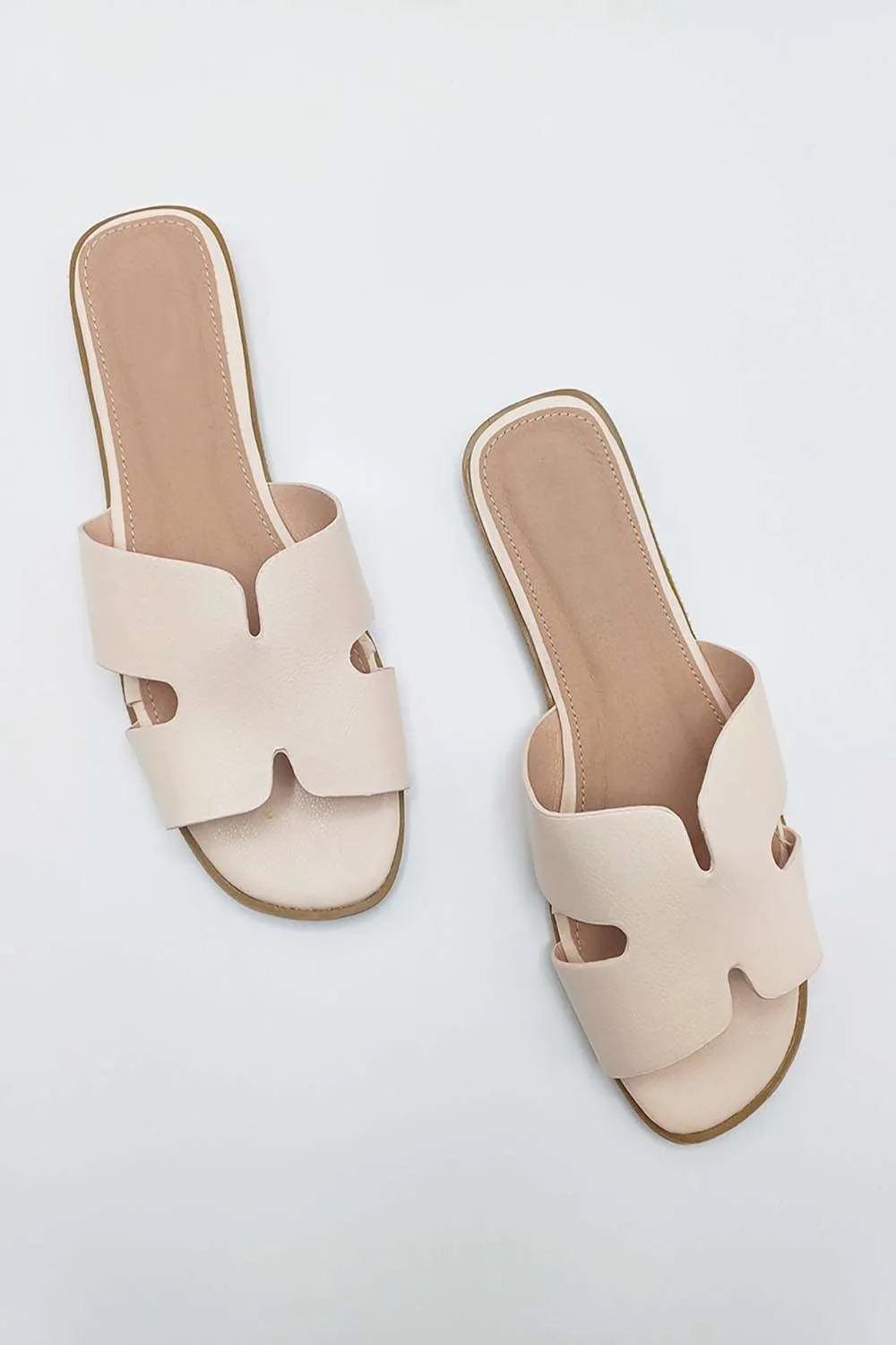 California Faux Leather Open Toe Flat Slider in Nude