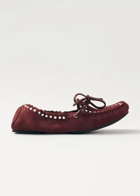 Calla Suede Studs Burgundy Leather Loafers