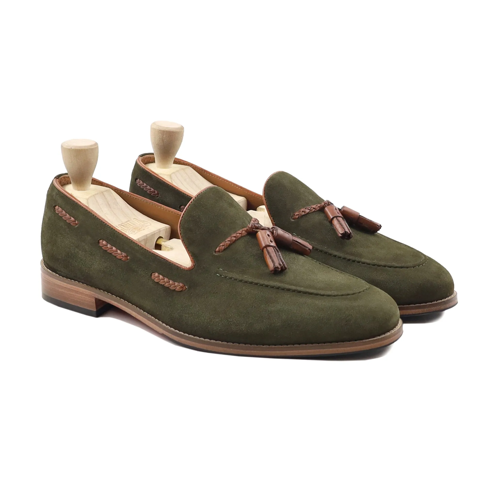 Casper - Men's Olive Green  Kid Suede Loafer