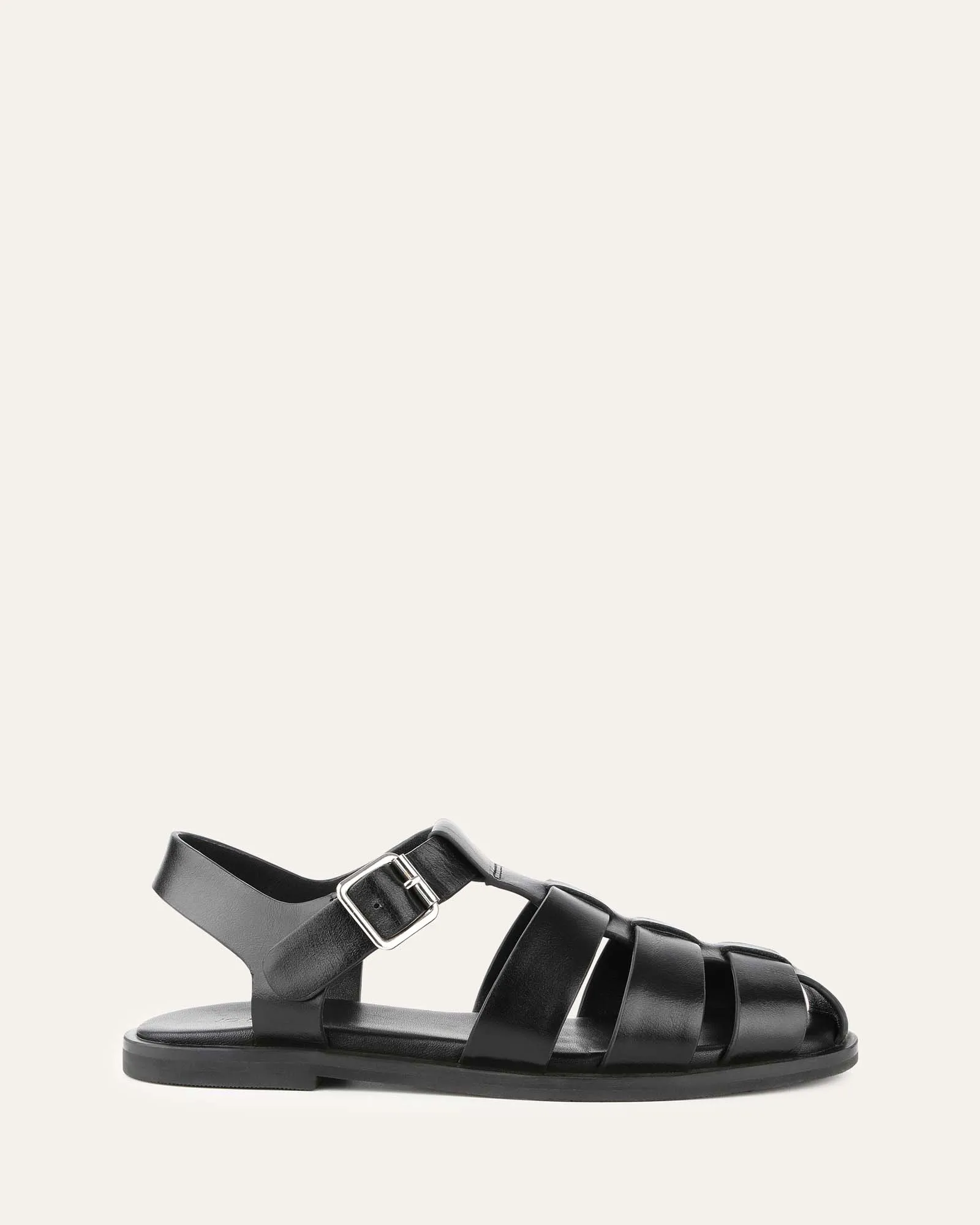 FINN FLAT SANDALS BLACK LEATHER