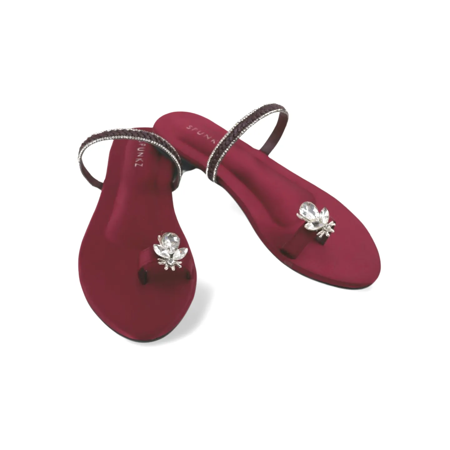 Flat Sandals with Rhinestone Ankle Strap and Honeybee Buckle on Thumb