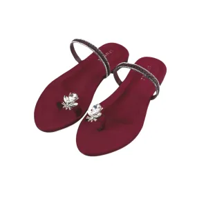 Flat Sandals with Rhinestone Ankle Strap and Honeybee Buckle on Thumb