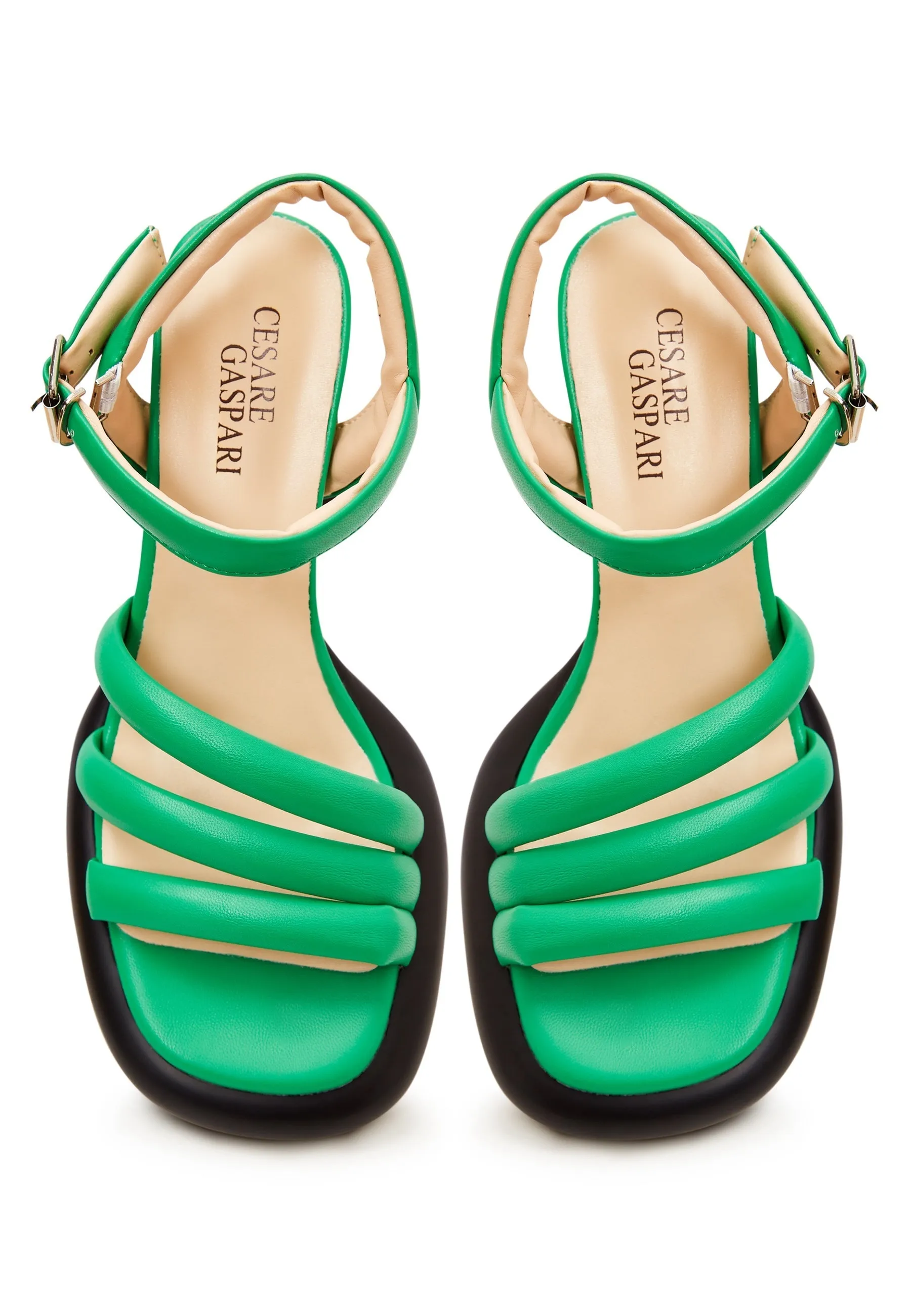 Open Toe Block Heeled Sandals - Green