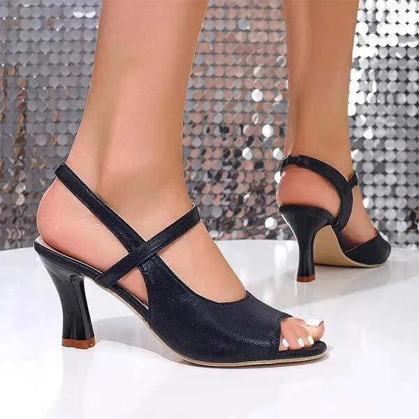 Women's Black Open-Toe Ankle Strap High Heel Sandals 70469888C