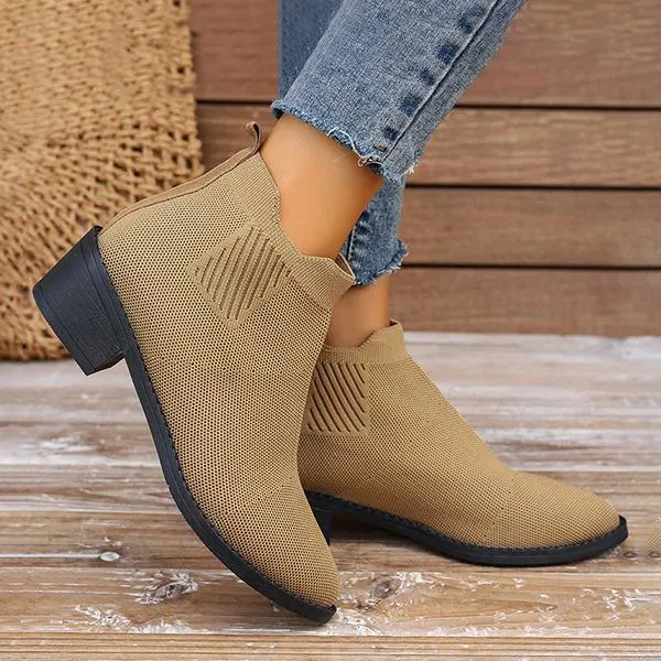 Women's Casual Flyknit Thick Heel Pointed Toe Ankle Boots 45432432S