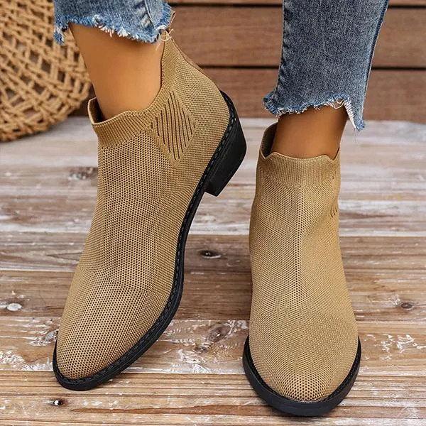 Women's Casual Flyknit Thick Heel Pointed Toe Ankle Boots 45432432S