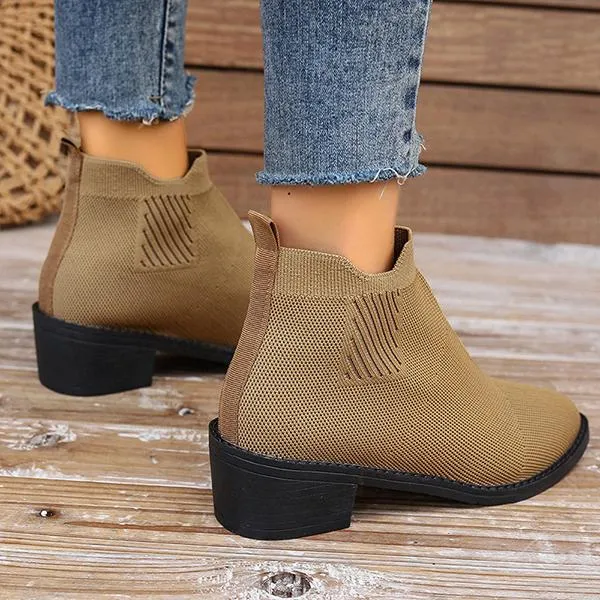 Women's Casual Flyknit Thick Heel Pointed Toe Ankle Boots 45432432S